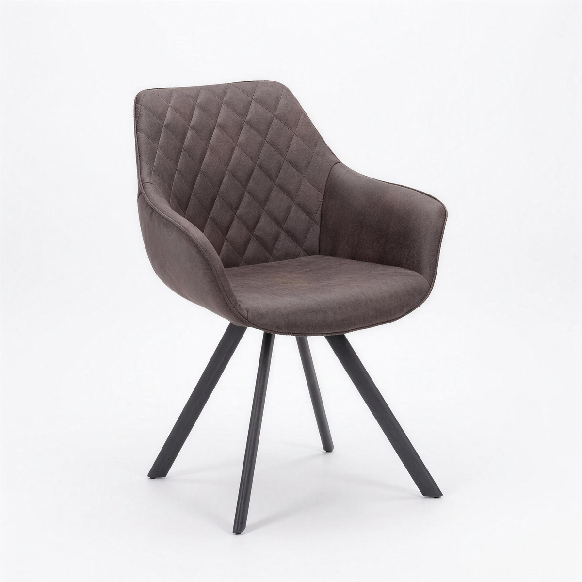 Armstoel Watse met diamond stitching stof Brown en zwarte poten - MaxLiving armstoel