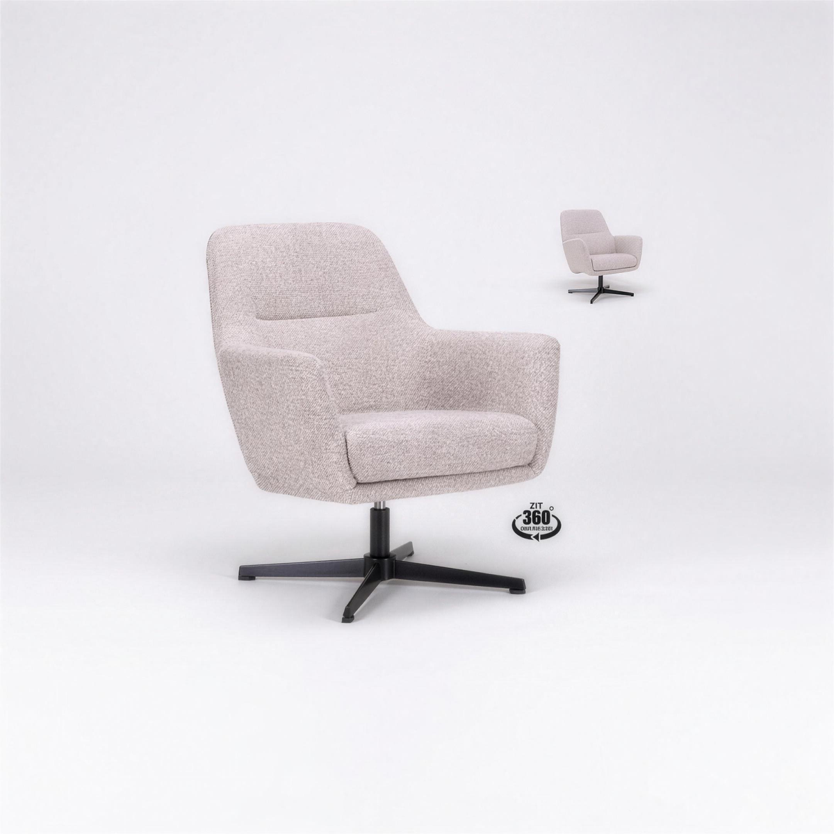 Fauteuil Tineke stof Bisque met zwarte draaivoet - MaxLiving fauteuil