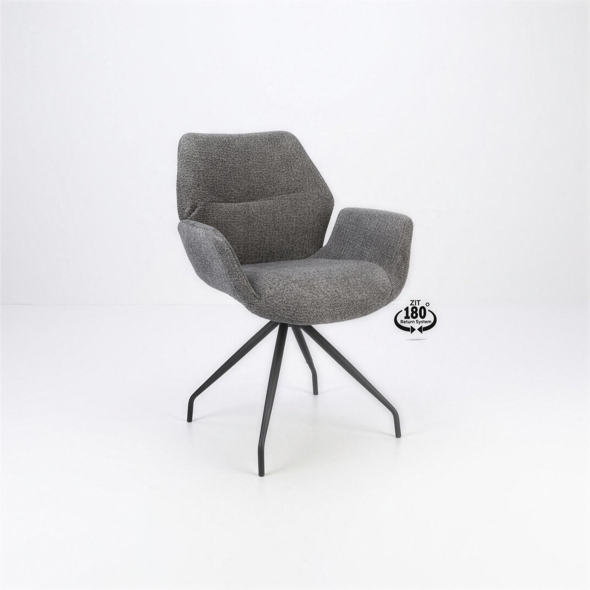 Armstoel Wybren stof Darkgrey met zwarte spider leg en 180° return-system - MaxLiving armstoel