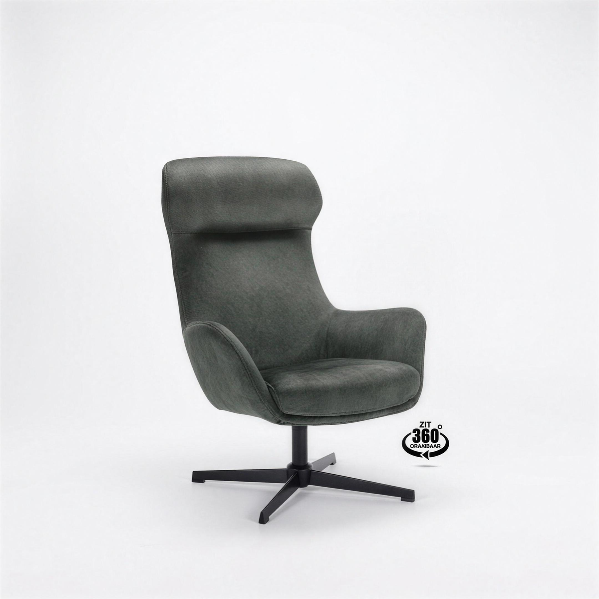 Fauteuil Wieke stof Hunter groen met zwarte draaivoet - MaxLiving fauteuil