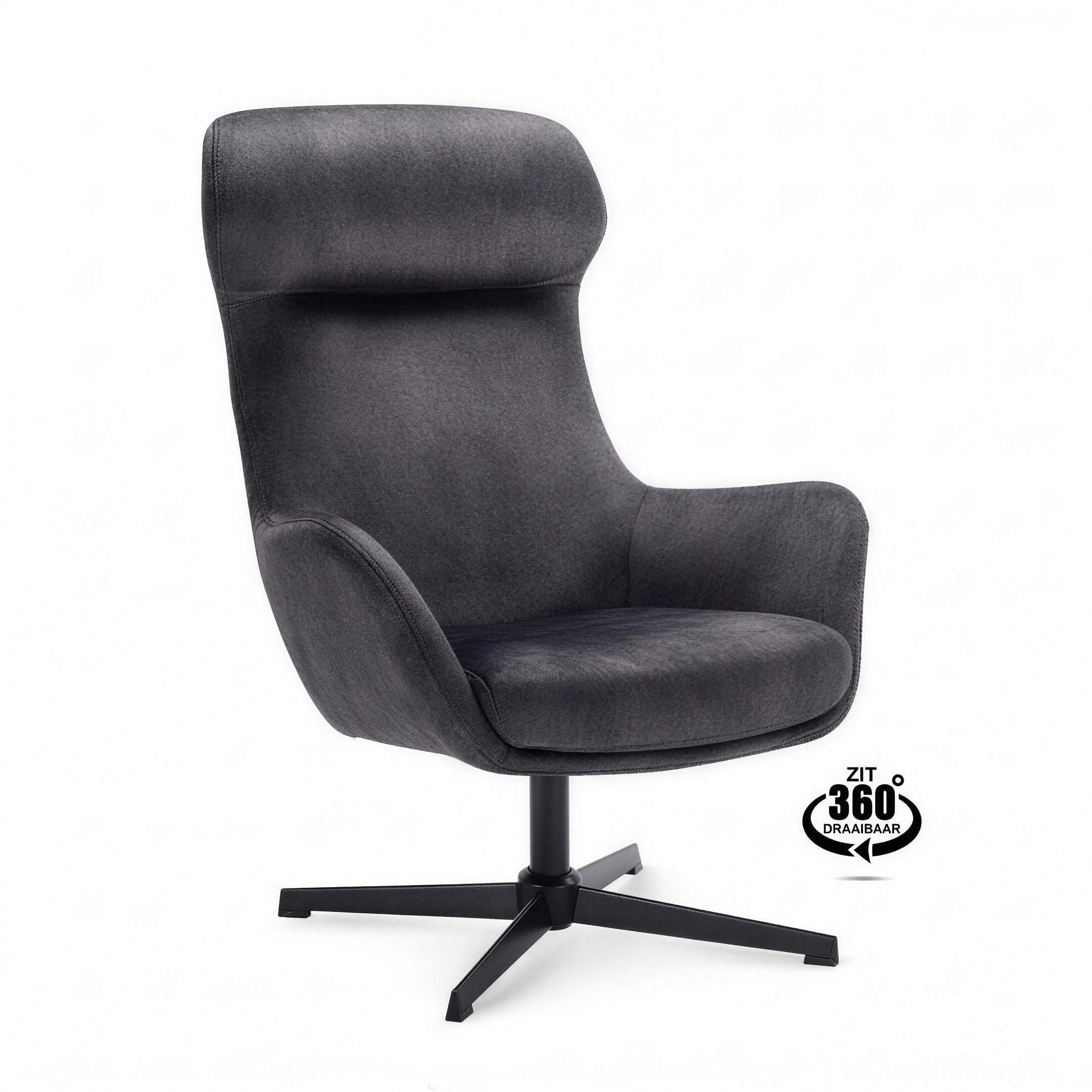 Fauteuil Wieke stof Anthracite met zwarte draaivoet - MaxLiving fauteuil