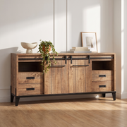 Sfeerfoto Dressoir Milaan 210 cm in Lamulux mango in lichte woonkamer