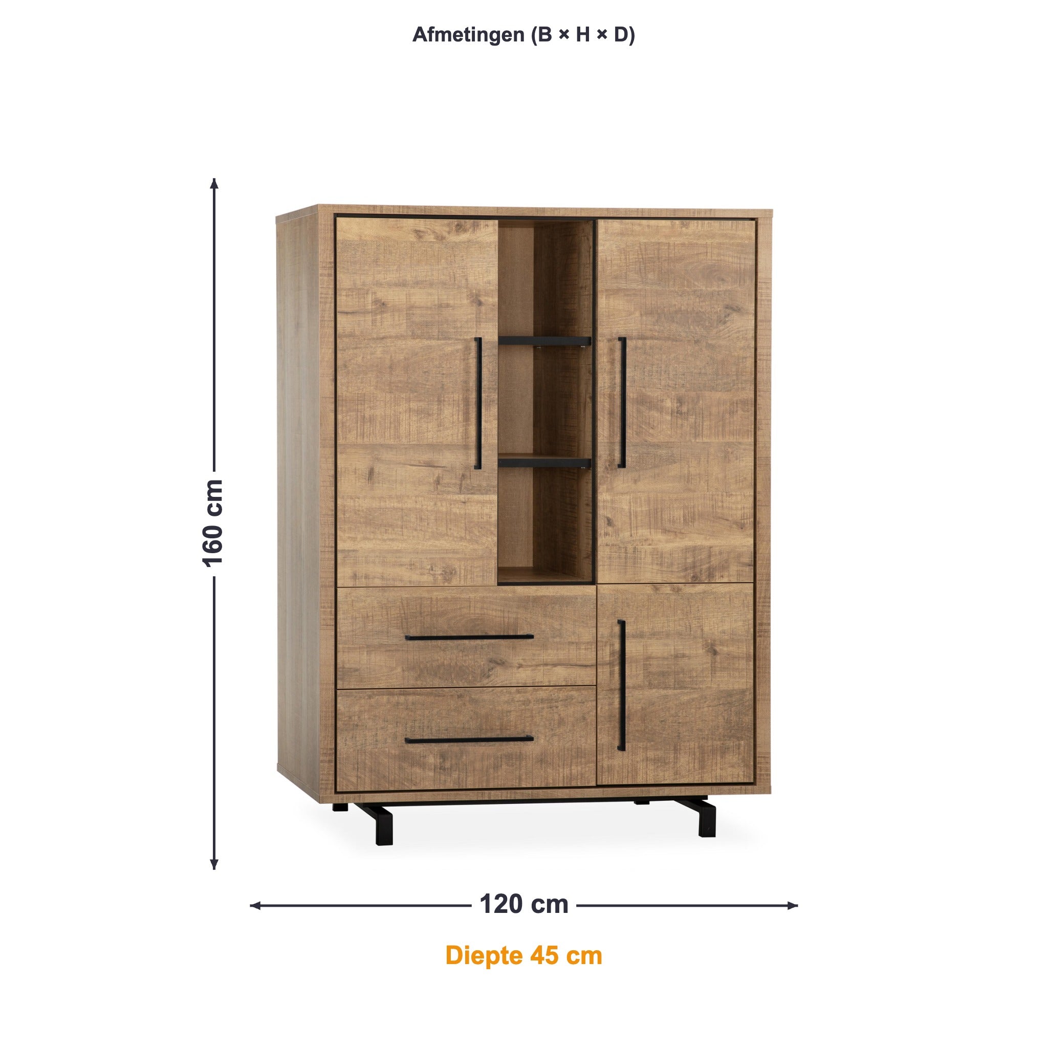 Maxfurn Bergkast Wynwood Plus afmetingen – B 120 × H 160 × D 45 cm