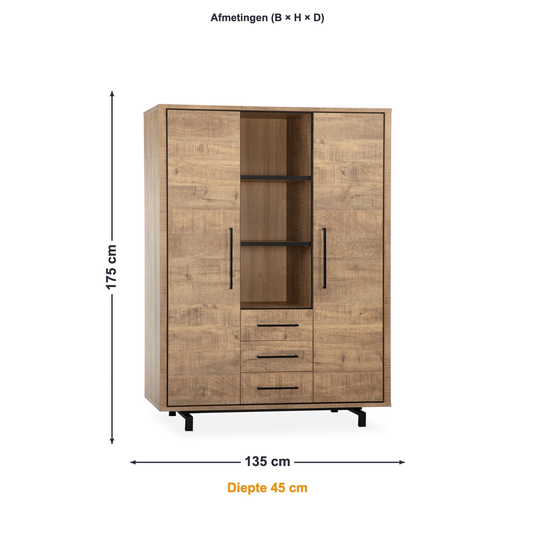 Maxfurn Bergkast Wynwood Plus afmetingen – B 135 × H 175 × D 45 cm