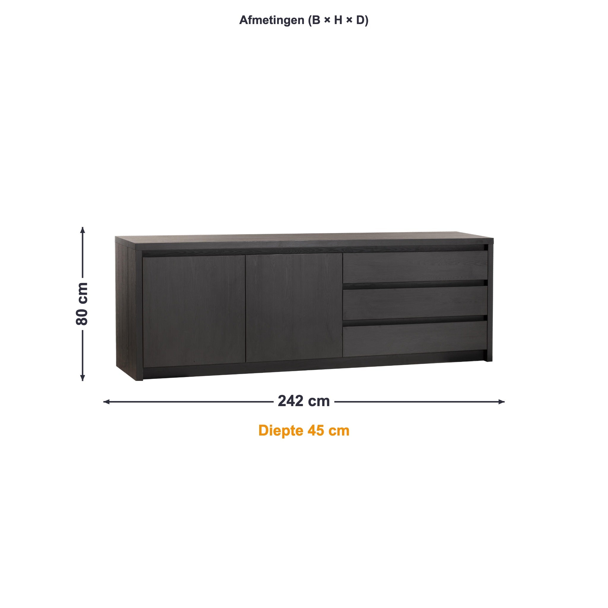 Maxfurn Dressoir Modena groot afmetingen – B 242 × H 80 × D 45 cm