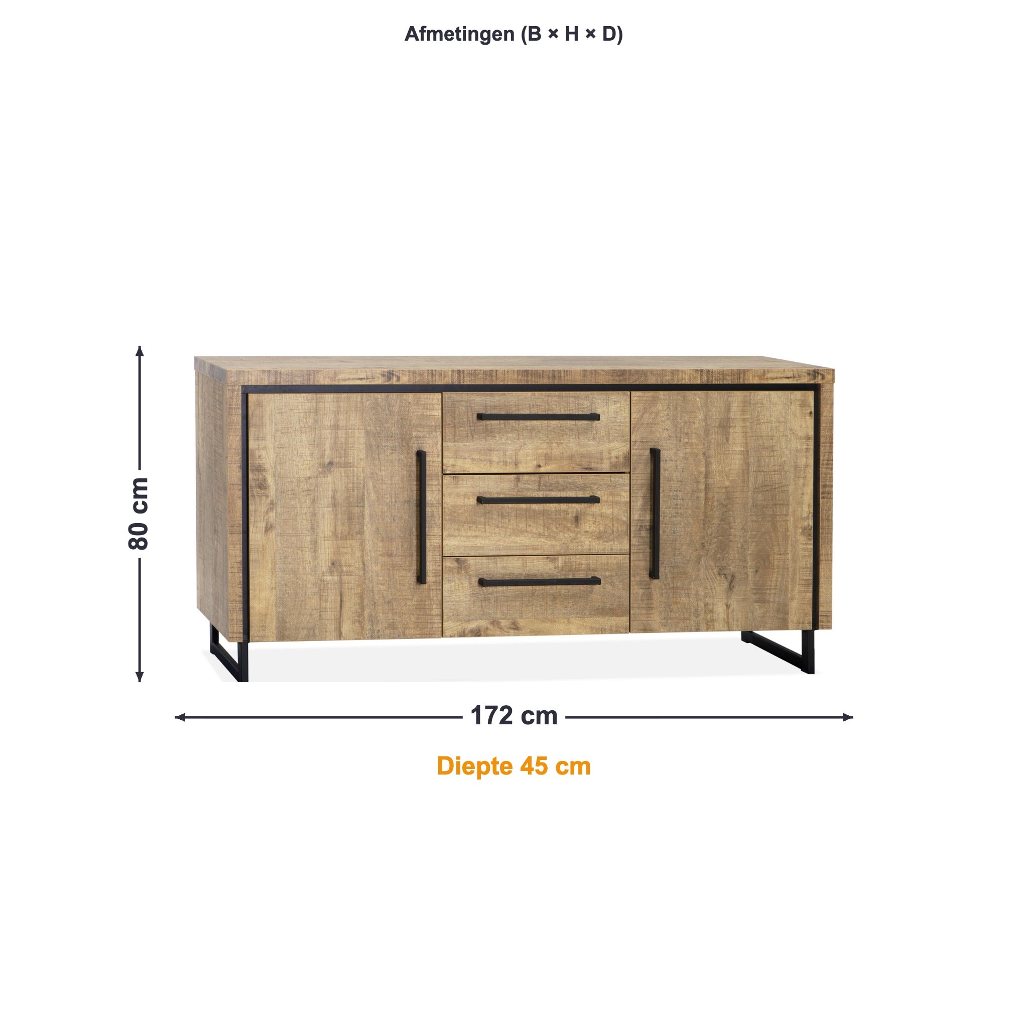 Maxfurn Dressoir Riviera afmetingen – B 172 × H 80 × D 45 cm