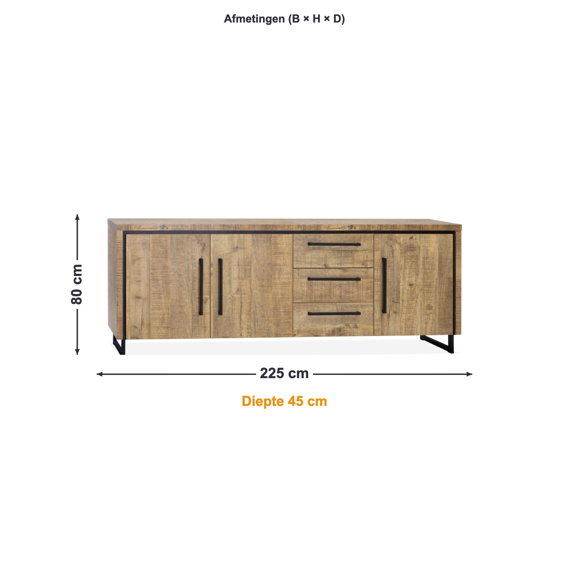 Maxfurn Dressoir Riviera afmetingen – B 225 × H 80 × D 45 cm
