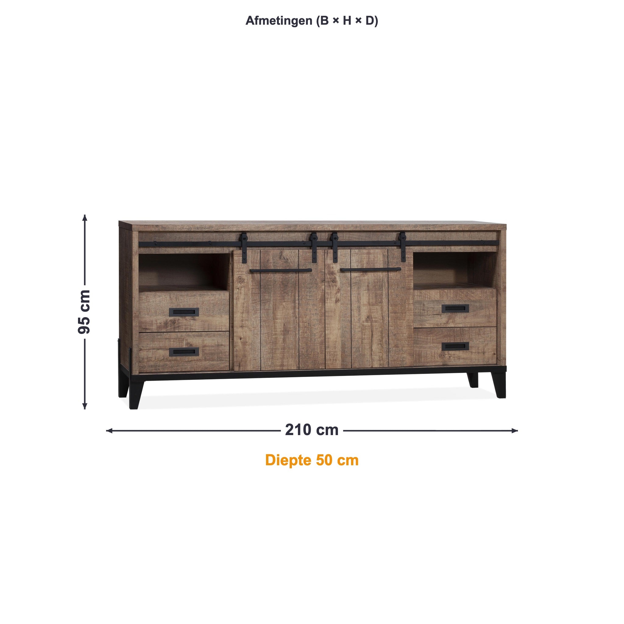 Maxfurn Dressoir Toulouse afmetingen – B 210 × H 95 × D 50 cm
