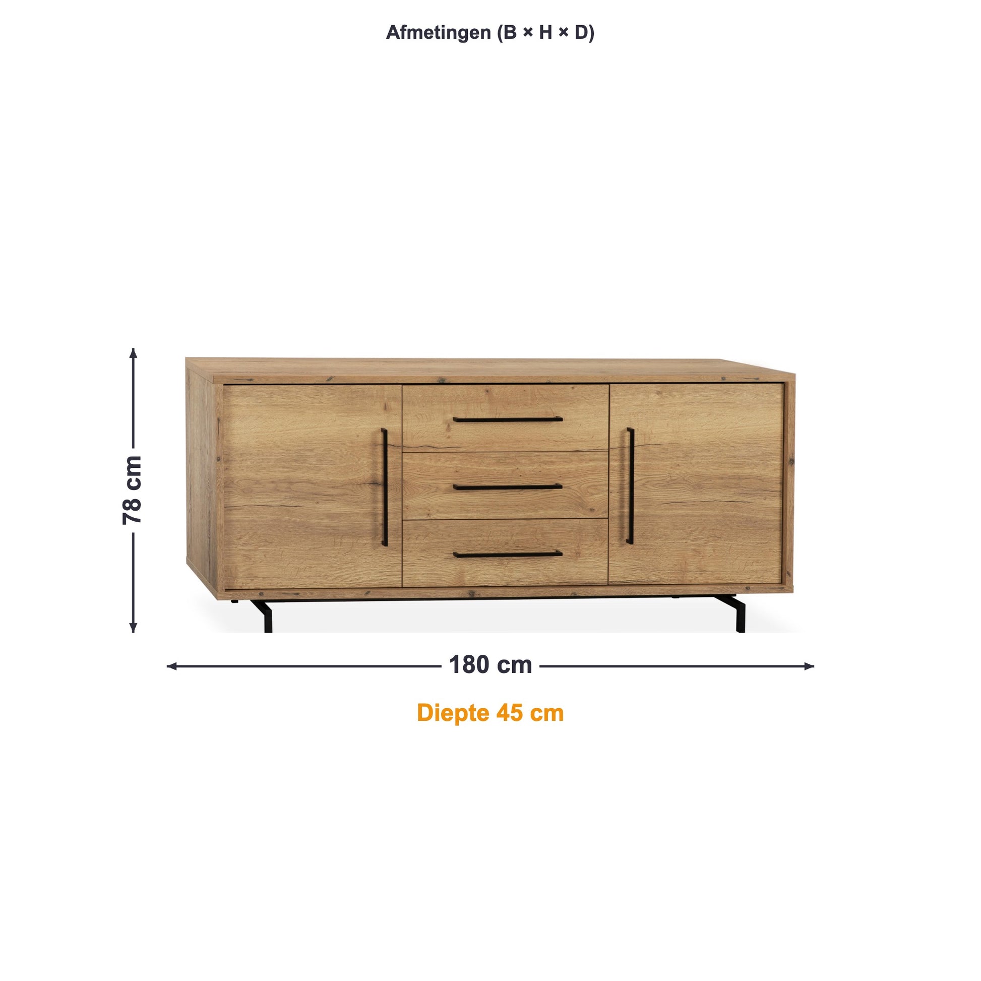 Maxfurn Dressoir Valencia afmetingen – B 180 × H 78 × D 45 cm