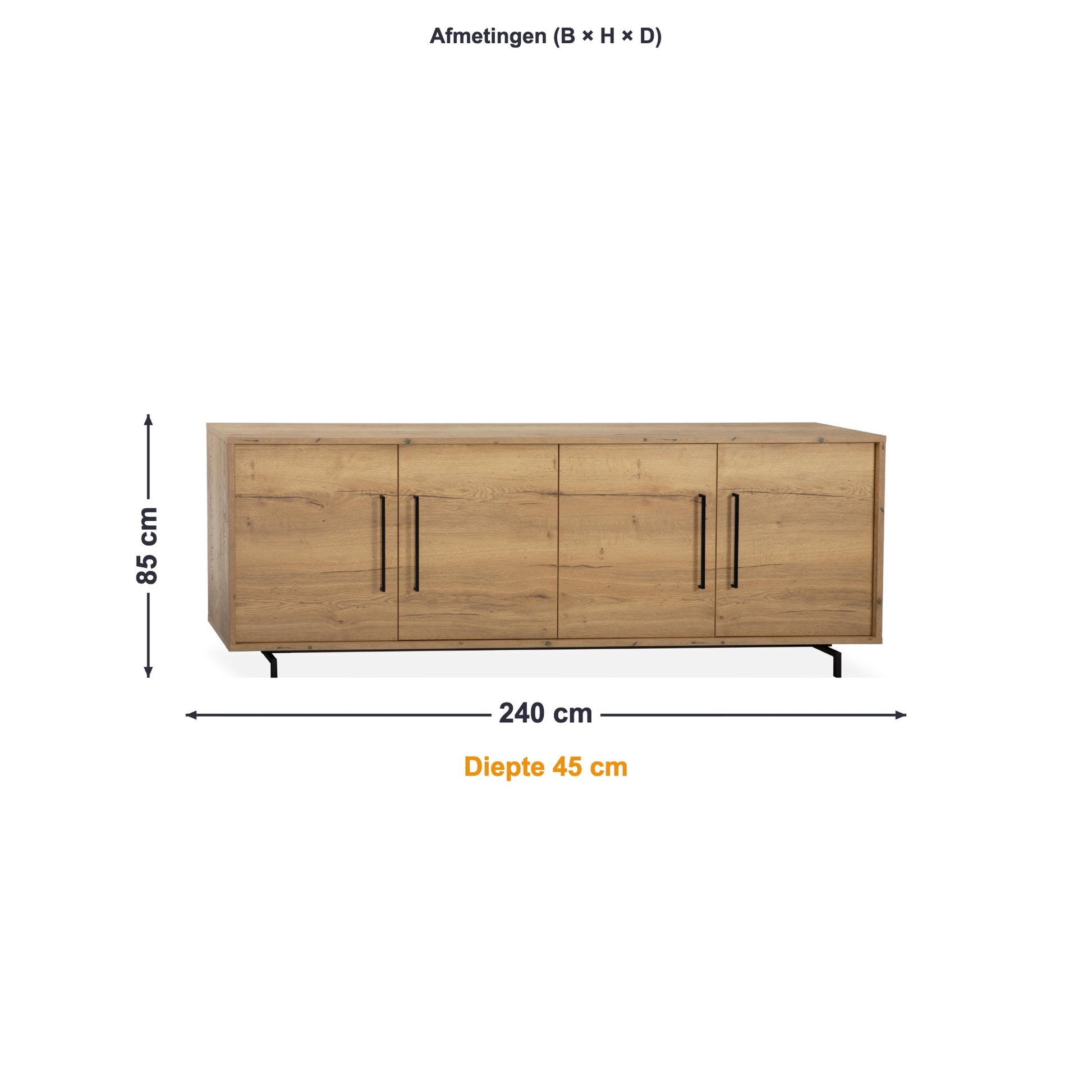Maxfurn Dressoir Valencia afmetingen – B 240 × H 85 × D 45 cm