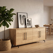 Dressoir Valencia 240 cm met 4 deuren in Natur-afwerking, sfeerfoto in open woonkamer