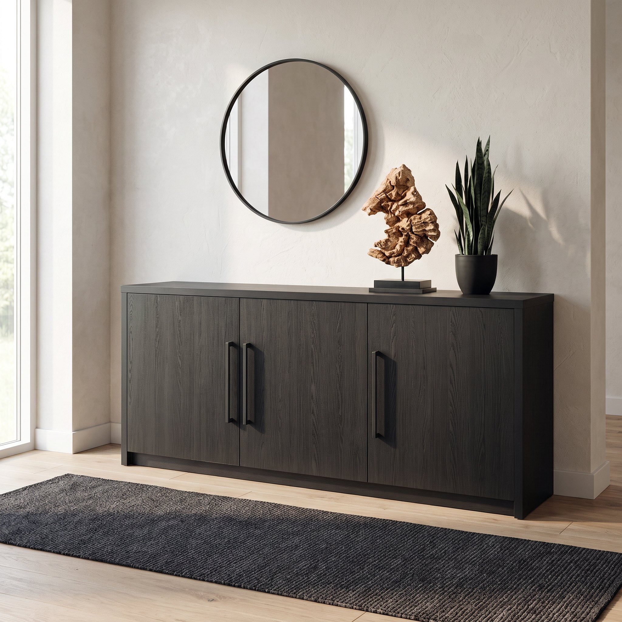 Dressoir Wenen zwart met 3 deuren, sfeerfoto in ruime entreehal