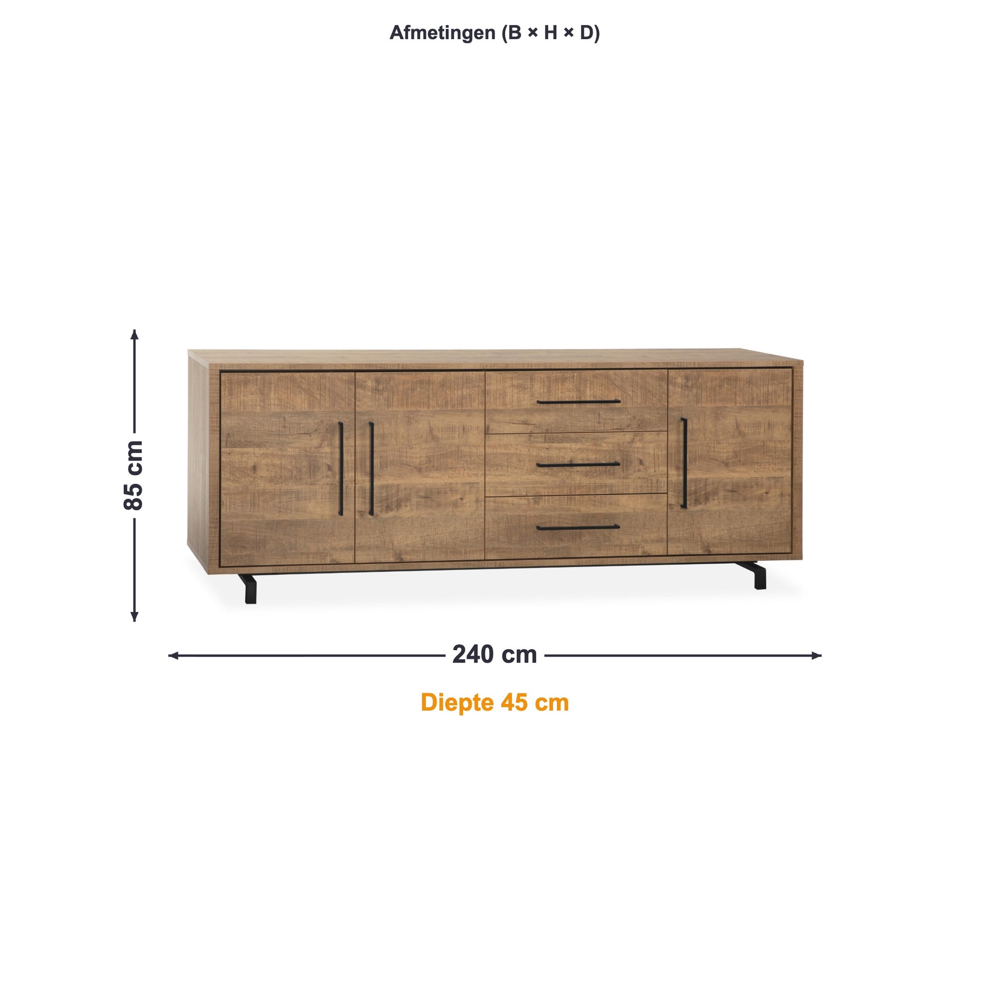 Maxfurn Dressoir Wynwood Plus afmetingen – B 240 × H 85 × D 45 cm