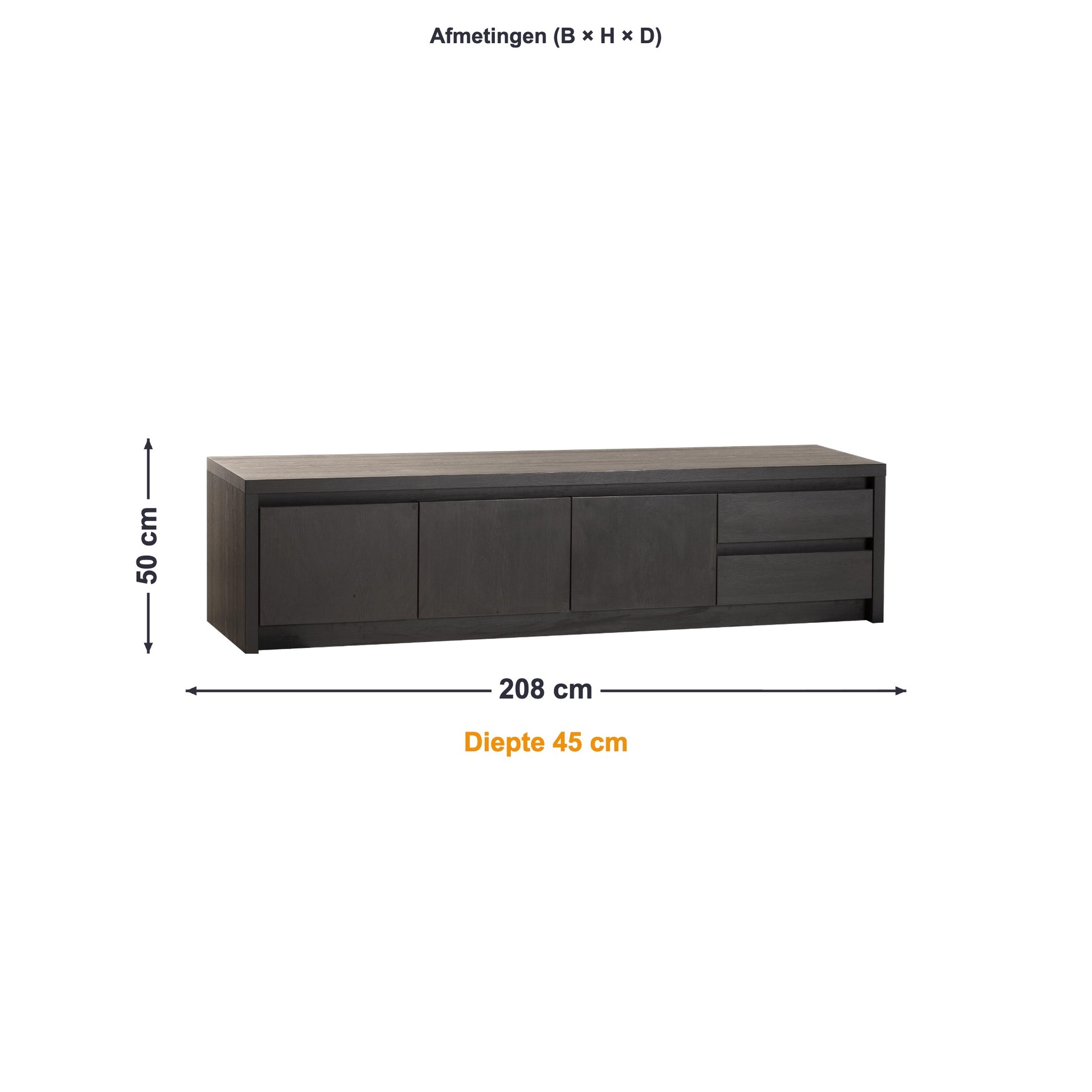 Maxfurn TV-meubel Groot Modena afmetingen – B 208 × H 50 × D 45 cm