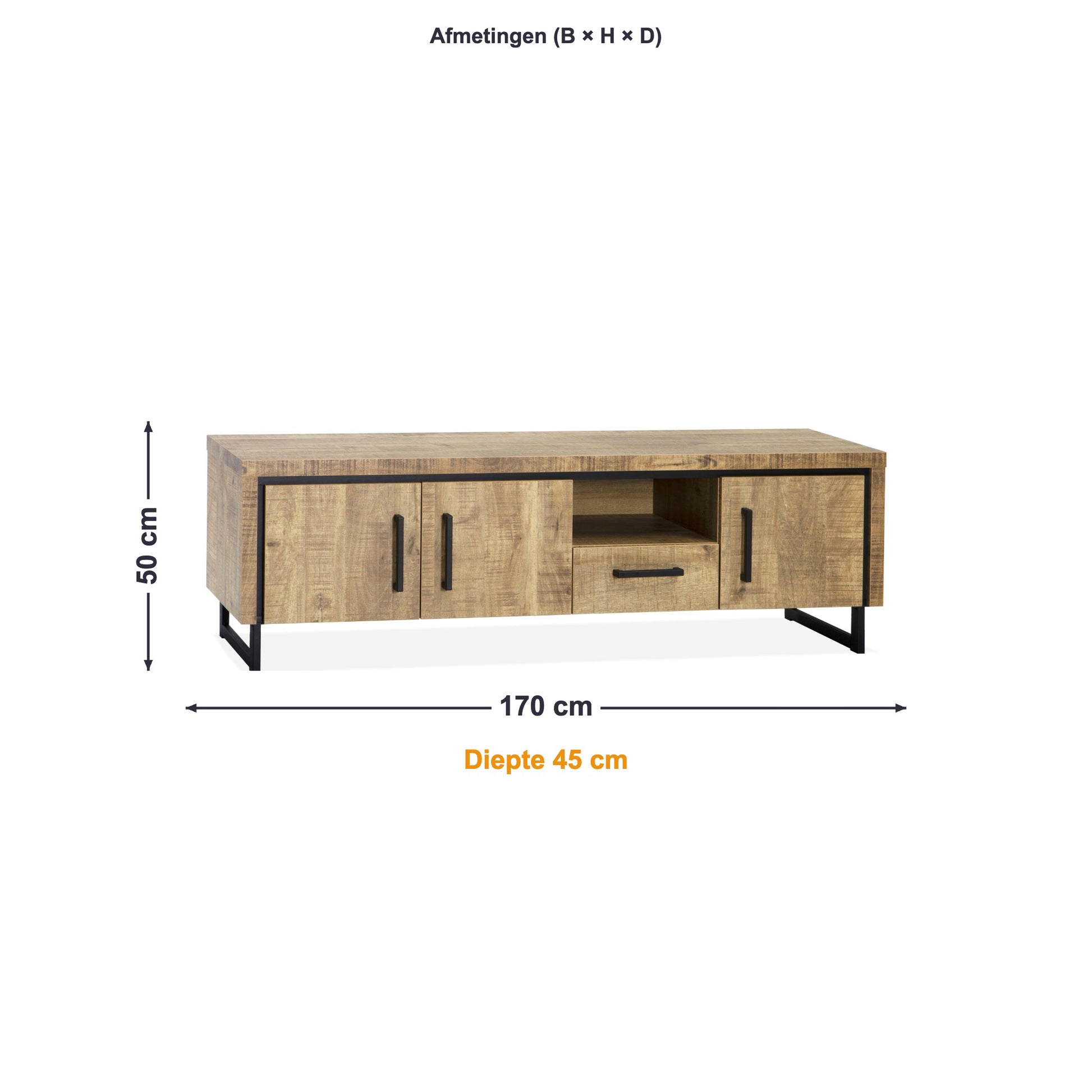 Maxfurn TV-meubel Groot Riviera afmetingen – B 170 × H 50 × D 45 cm