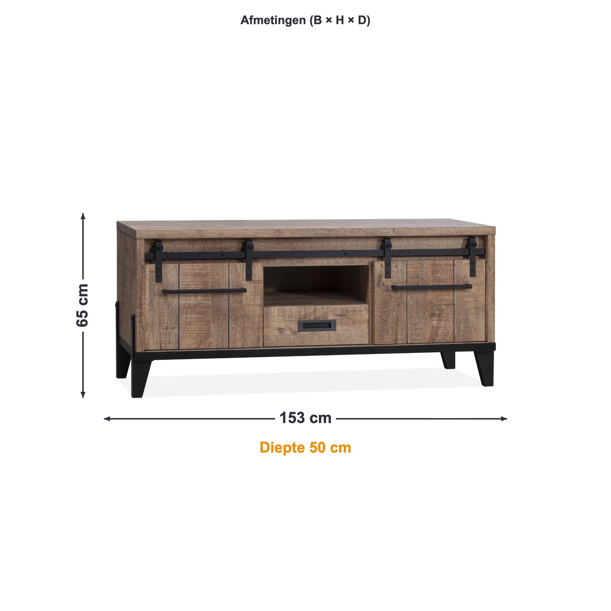 Maxfurn TV-meubel Groot Toulouse afmetingen – B 153 × H 65 × D 50 cm