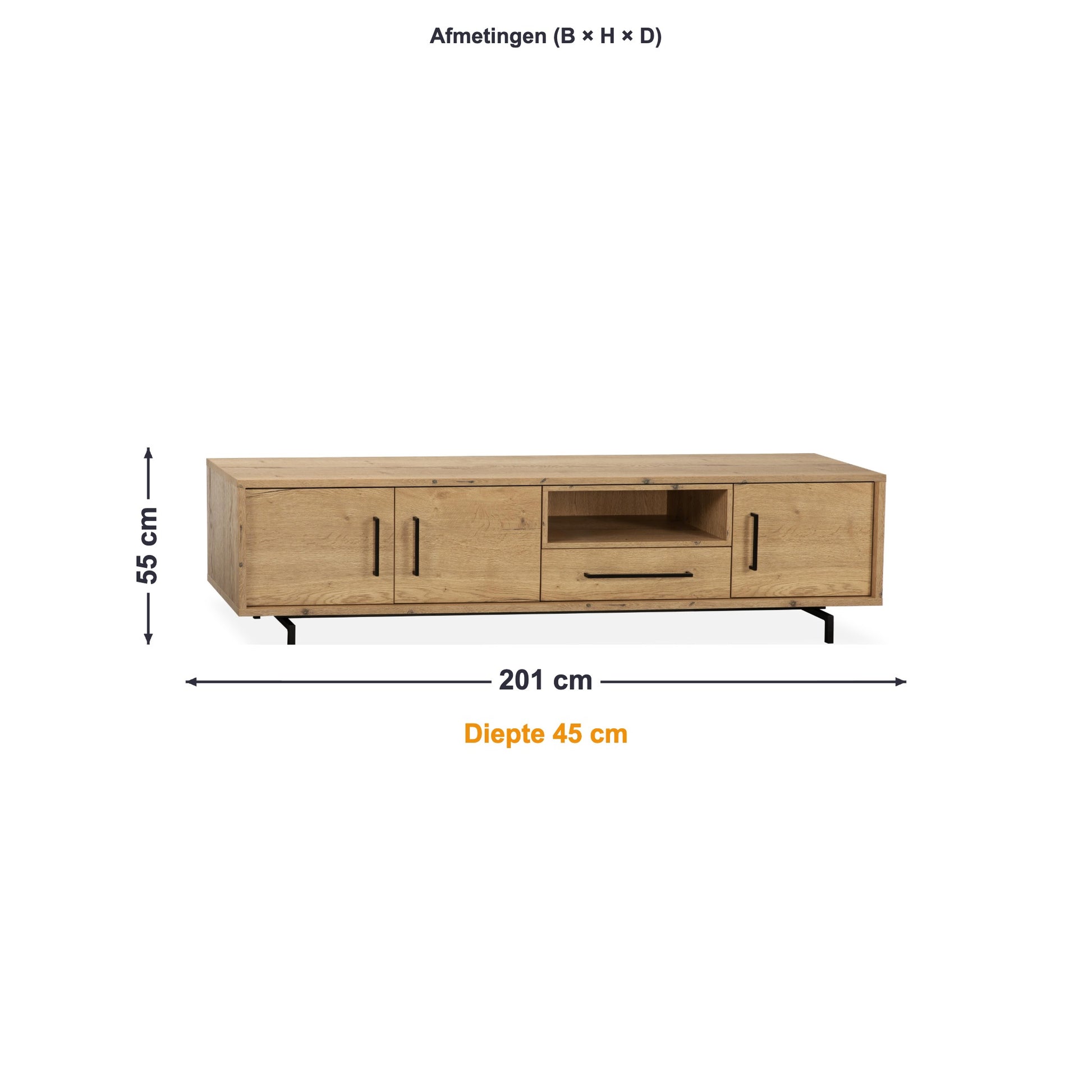 Maxfurn TV-meubel Groot Valencia afmetingen – B 201 × H 55 × D 45 cm