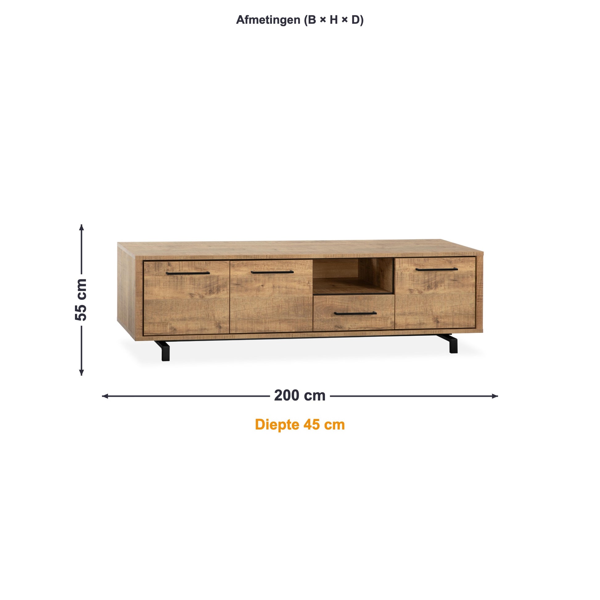 Maxfurn TV-meubel Groot Wynwood Plus afmetingen – B 200 × H 55 × D 45 cm