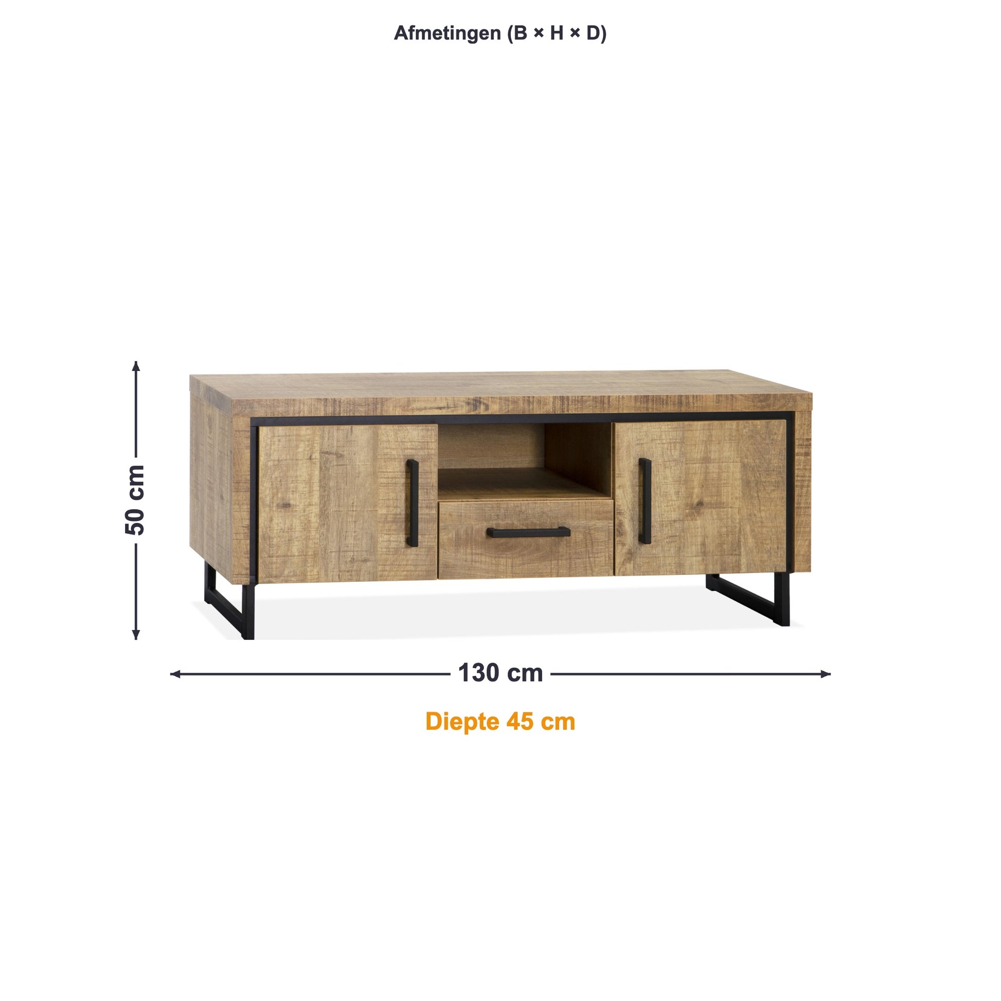 Maxfurn TV-meubel Klein Riviera afmetingen – B 130 × H 50 × D 45 cm