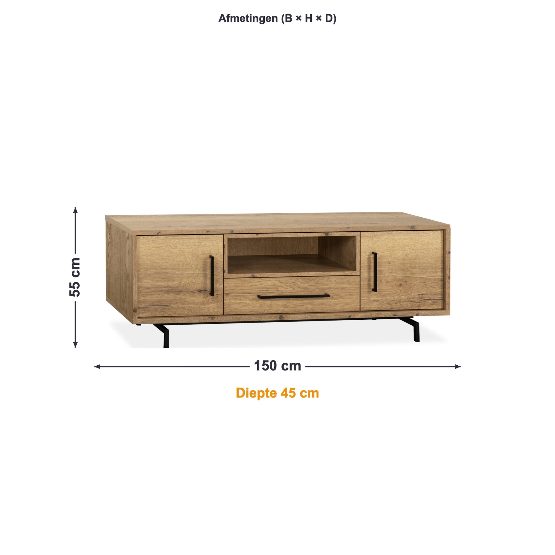 Maxfurn TV-meubel Klein Valencia afmetingen – B 150 × H 55 × D 45 cm
