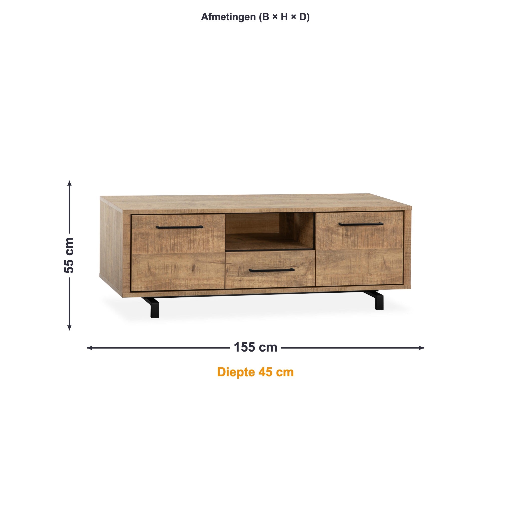 Maxfurn TV-meubel Klein Wynwood Plus afmetingen – B 155 × H 55 × D 45 cm