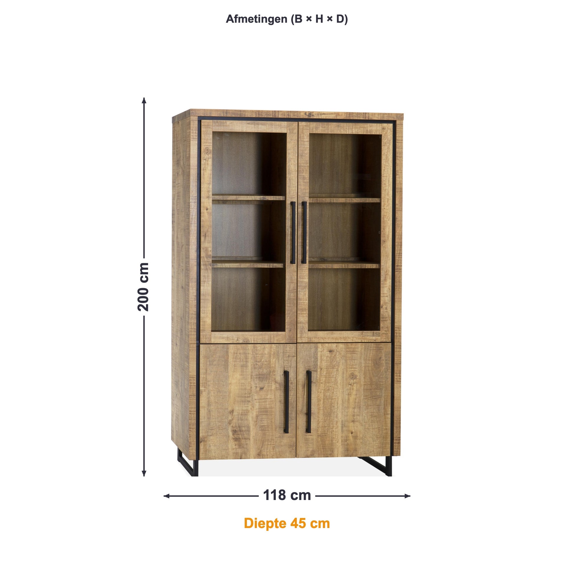 Maxfurn Vitrinekast Riviera afmetingen – B 118 × H 200 × D 45 cm