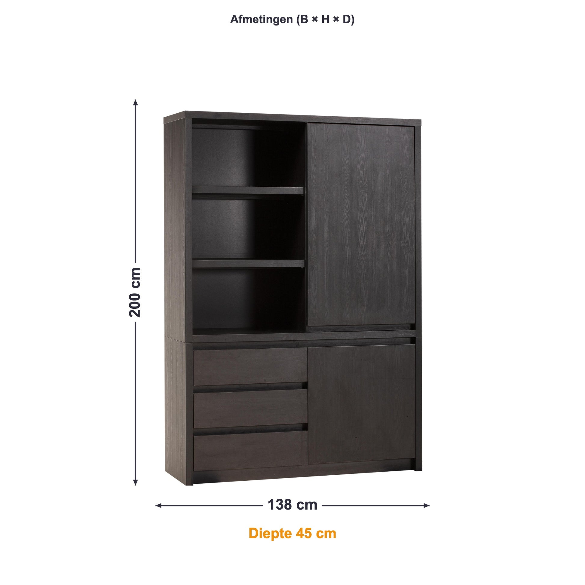 Maxfurn Wandkast Modena 138 afmetingen – B 138 × H 200 × D 45 cm