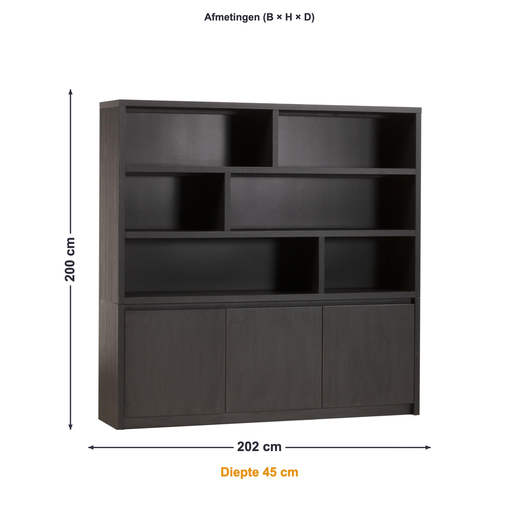 Maxfurn Wandkast Modena afmetingen – B 202 × H 200 × D 45 cm