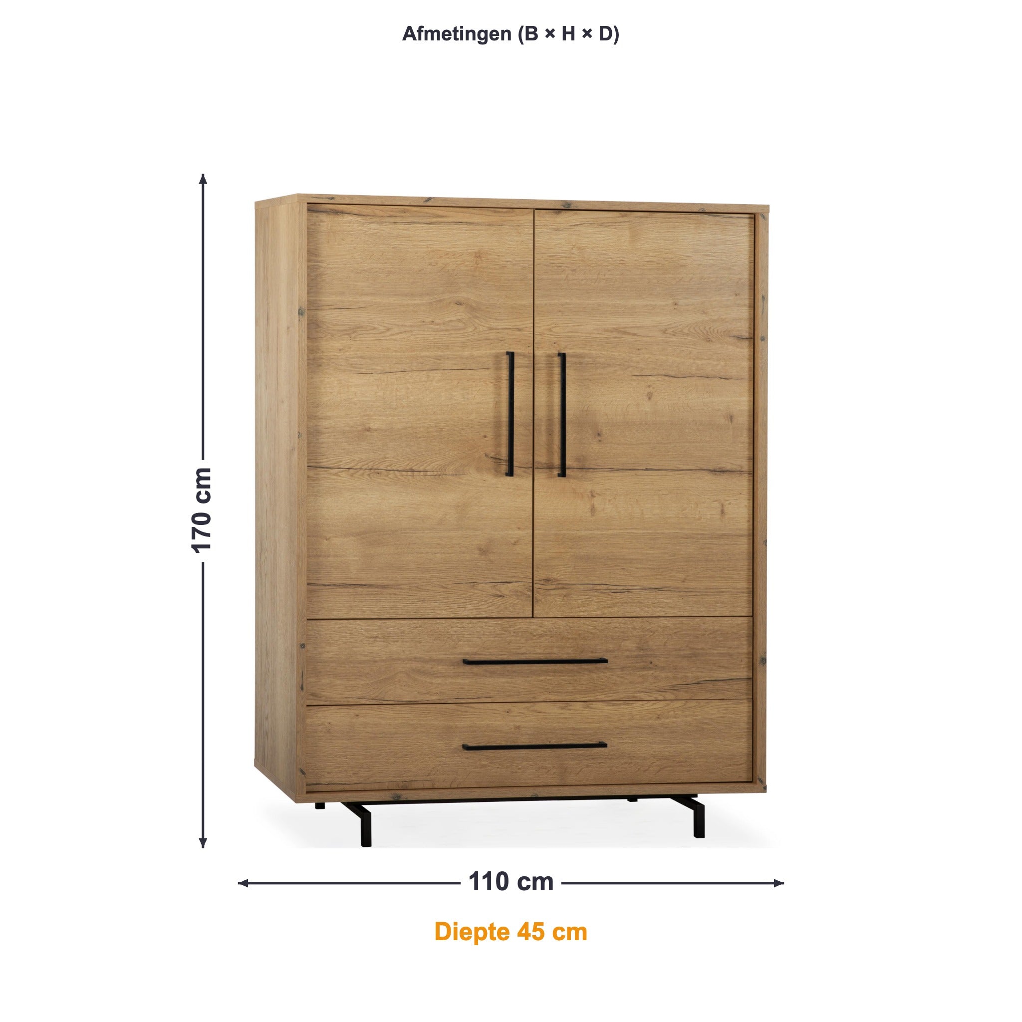 Maxfurn Wandkast Valencia afmetingen – B 110 × H 170 × D 45 cm
