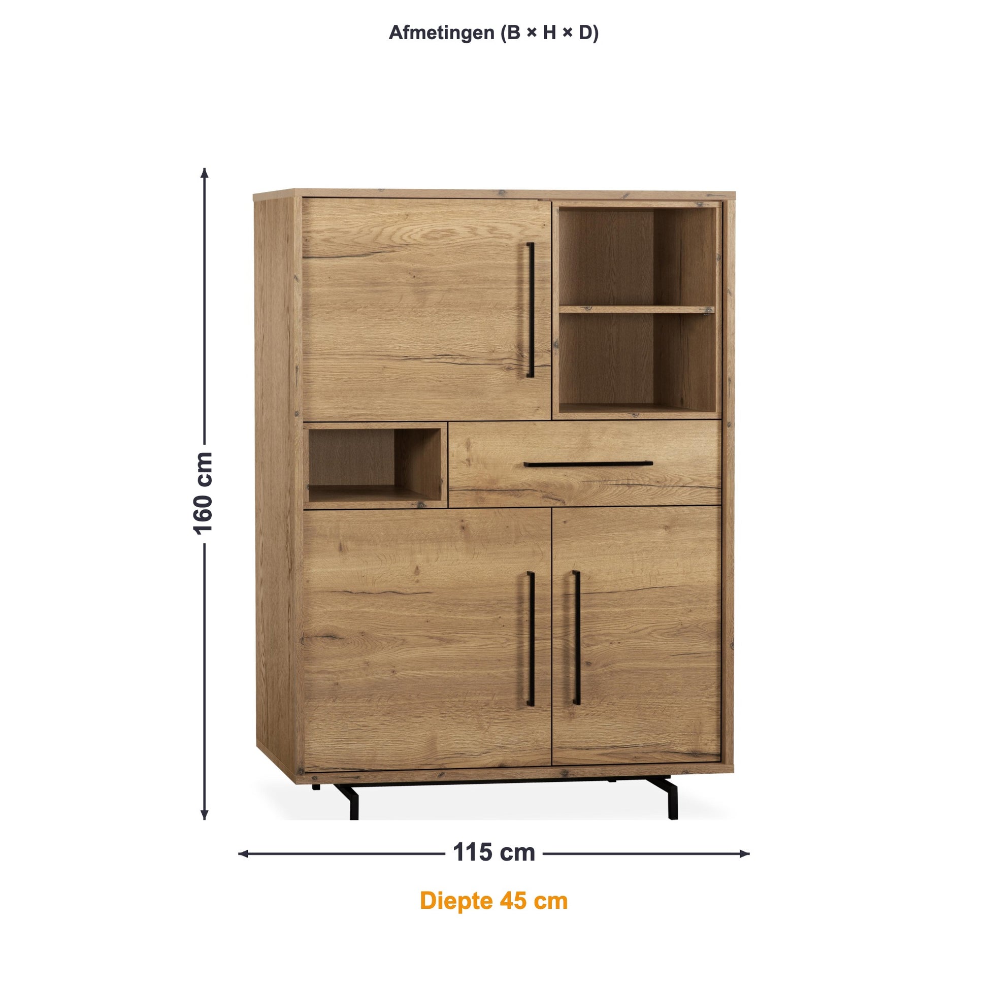 Maxfurn Wandkast Valencia afmetingen – B 115 × H 160 × D 45 cm