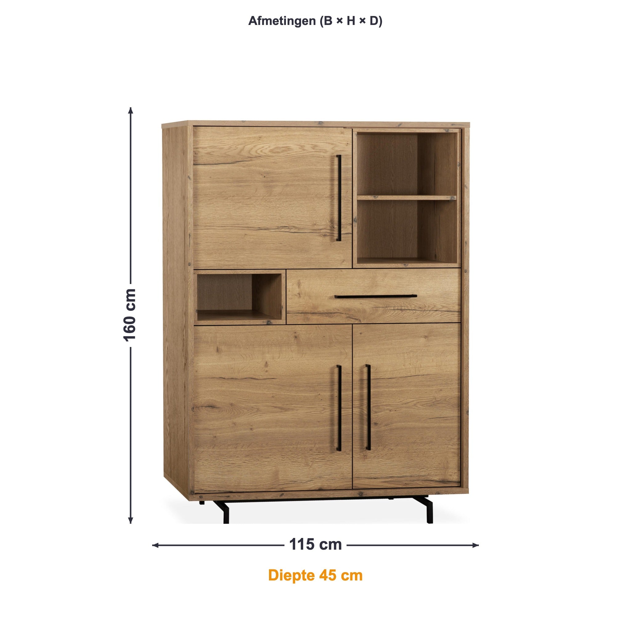 Maxfurn Wandkast Valencia afmetingen – B 115 × H 160 × D 45 cm