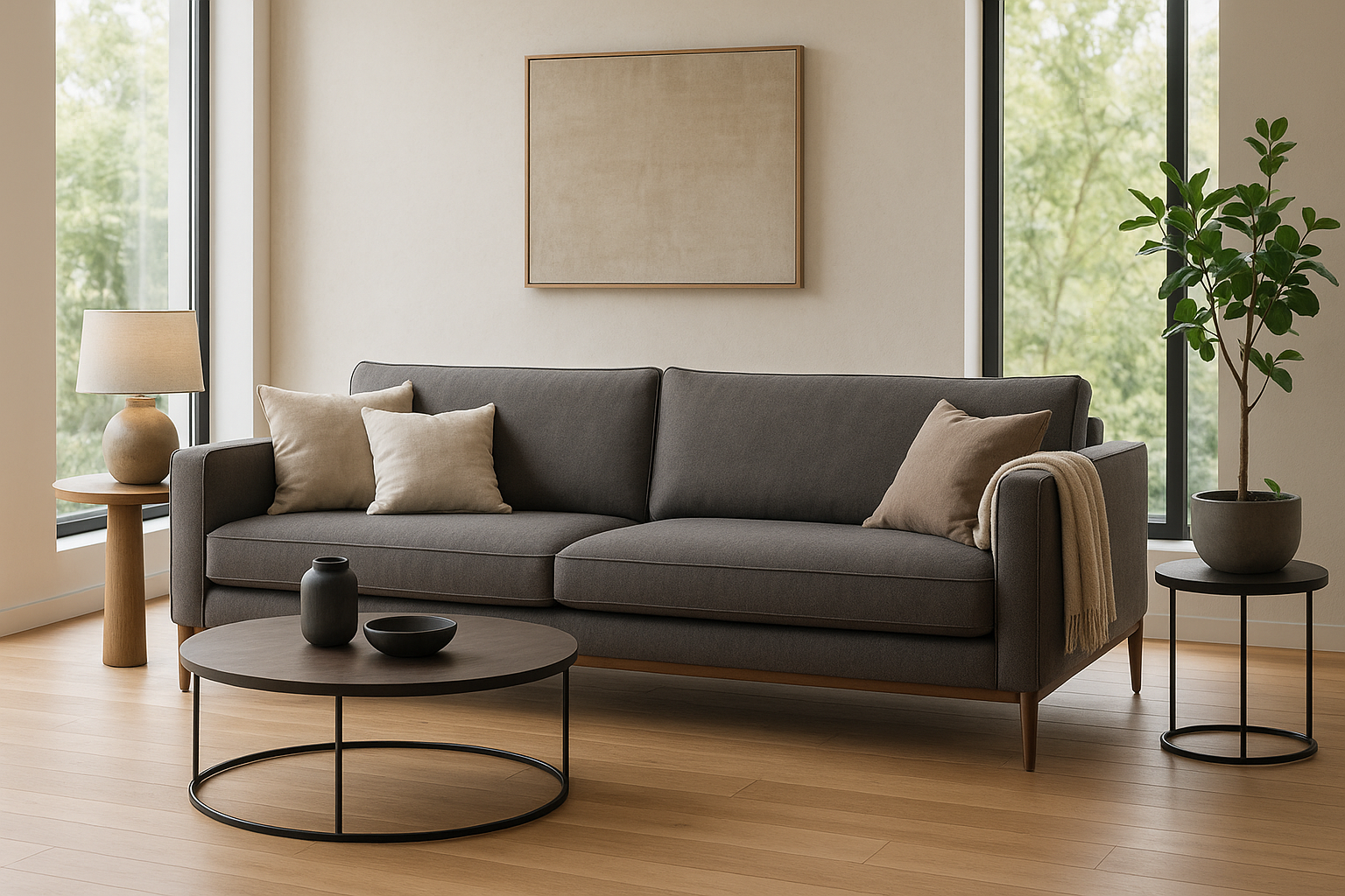 realistische bank in een moderne woonkamer van De Friese Meubeljongens