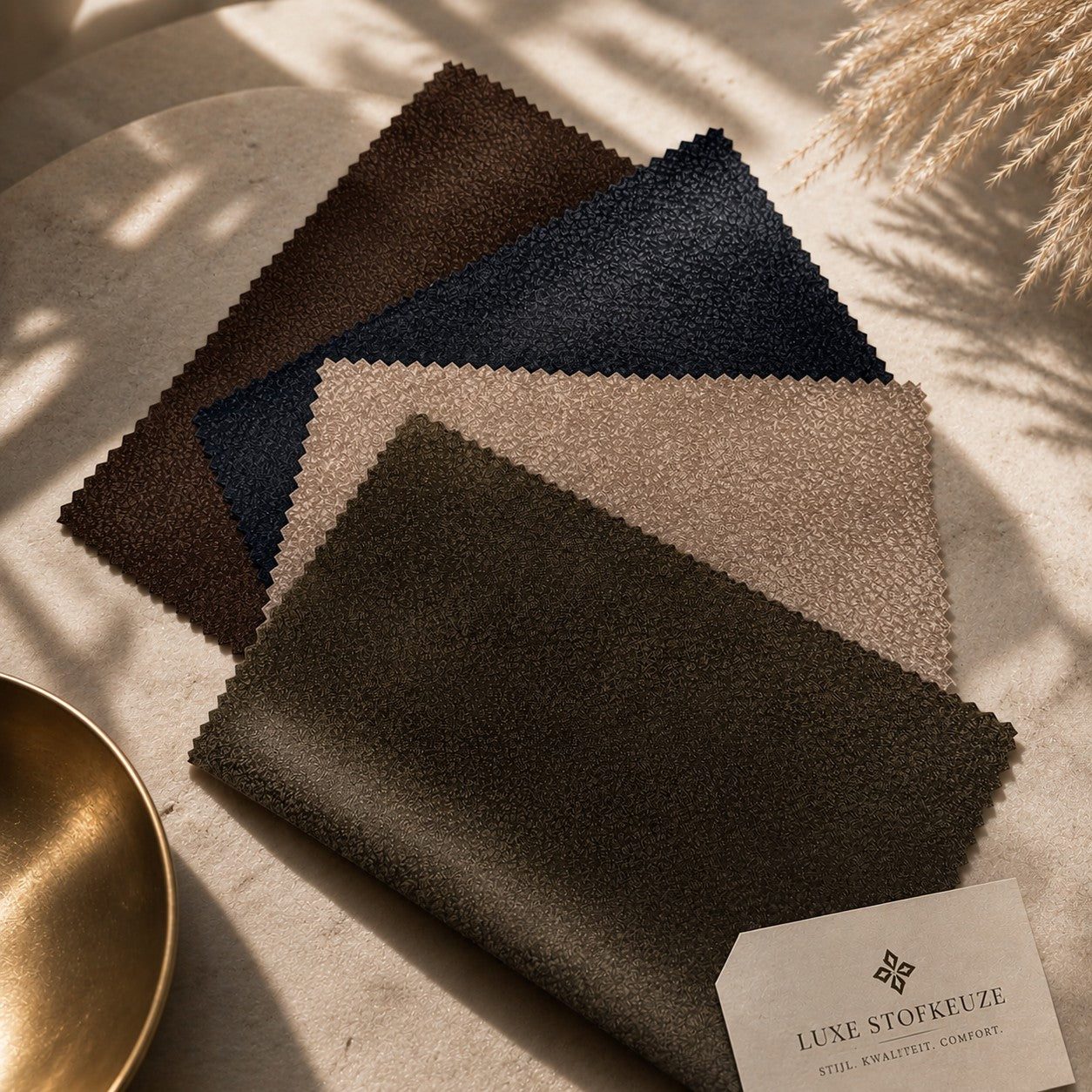 Stofstalen Rennes – Brown, Antraciet, Beige en Moss | Luxe Stofkeuze