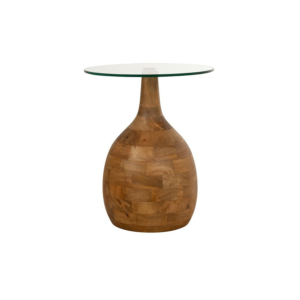Salontafel Stella Ø40, H50, Smooth Natural, Clear glass