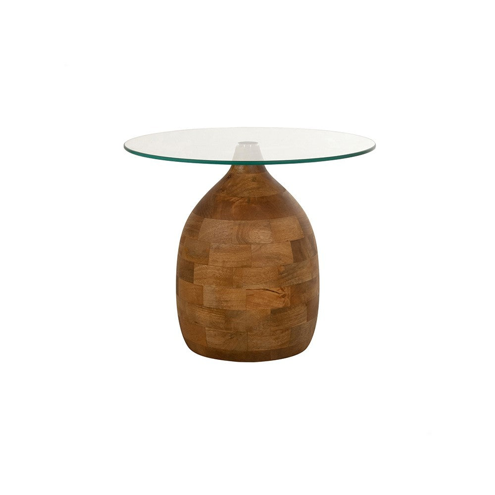 Salontafel Stella Ø50, H43, Smooth Natural, Clear glass