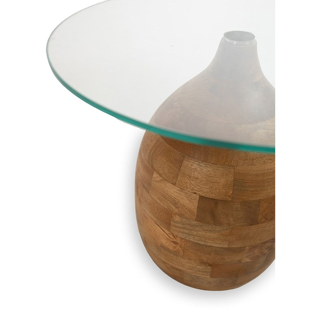 Salontafel Stella Ø50, H43, Smooth Natural, Clear glass – afbeelding 2