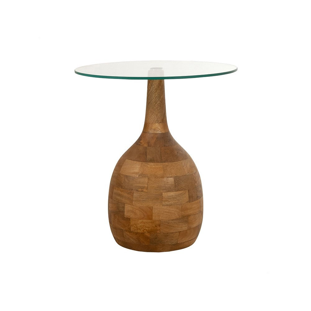 Salontafel Stella Ø50, H55, Smooth Natural, Clear glass