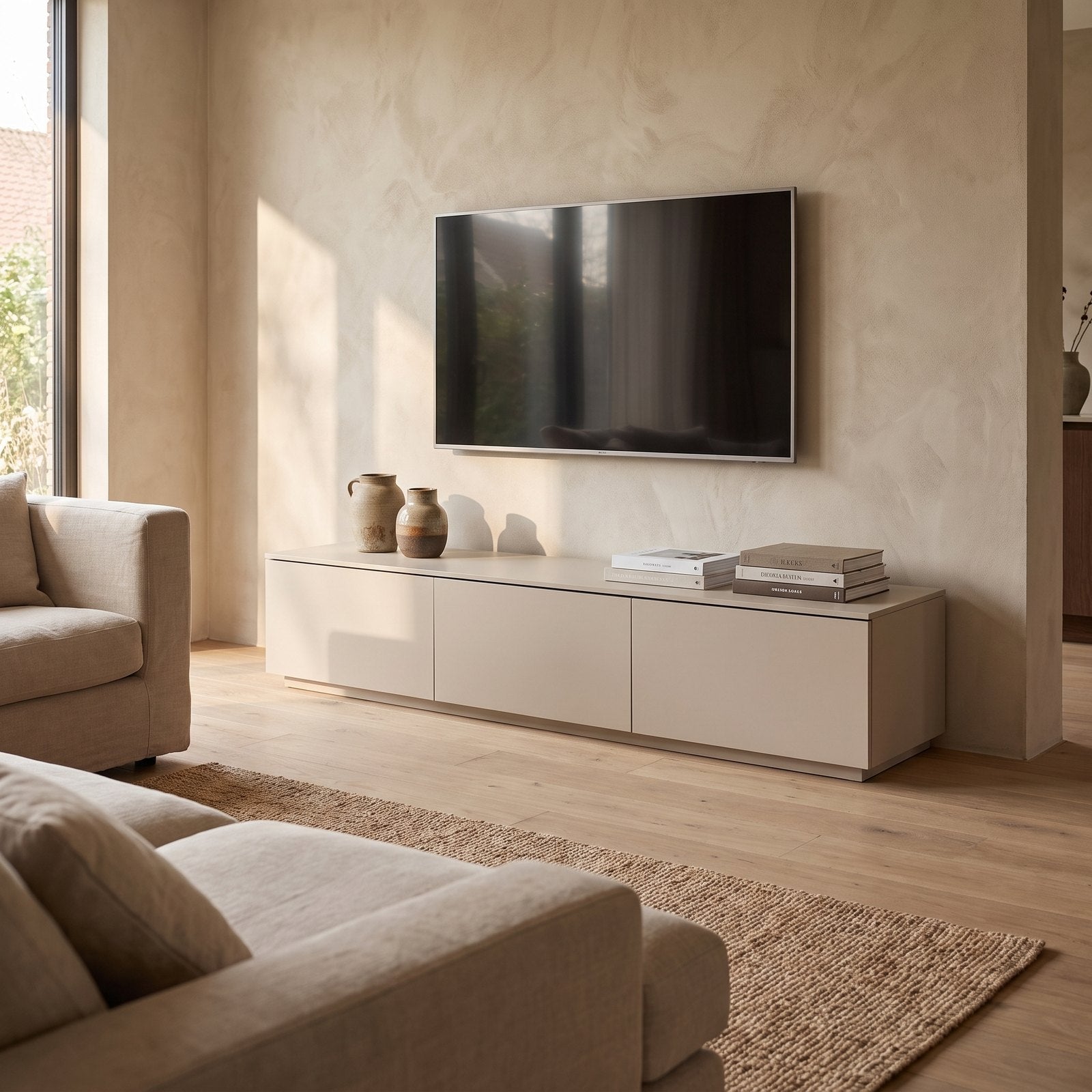 Sfeerfoto: TV-meubel Casa hoog met 3 klepdeuren (180 cm) in een moderne woonkamer
