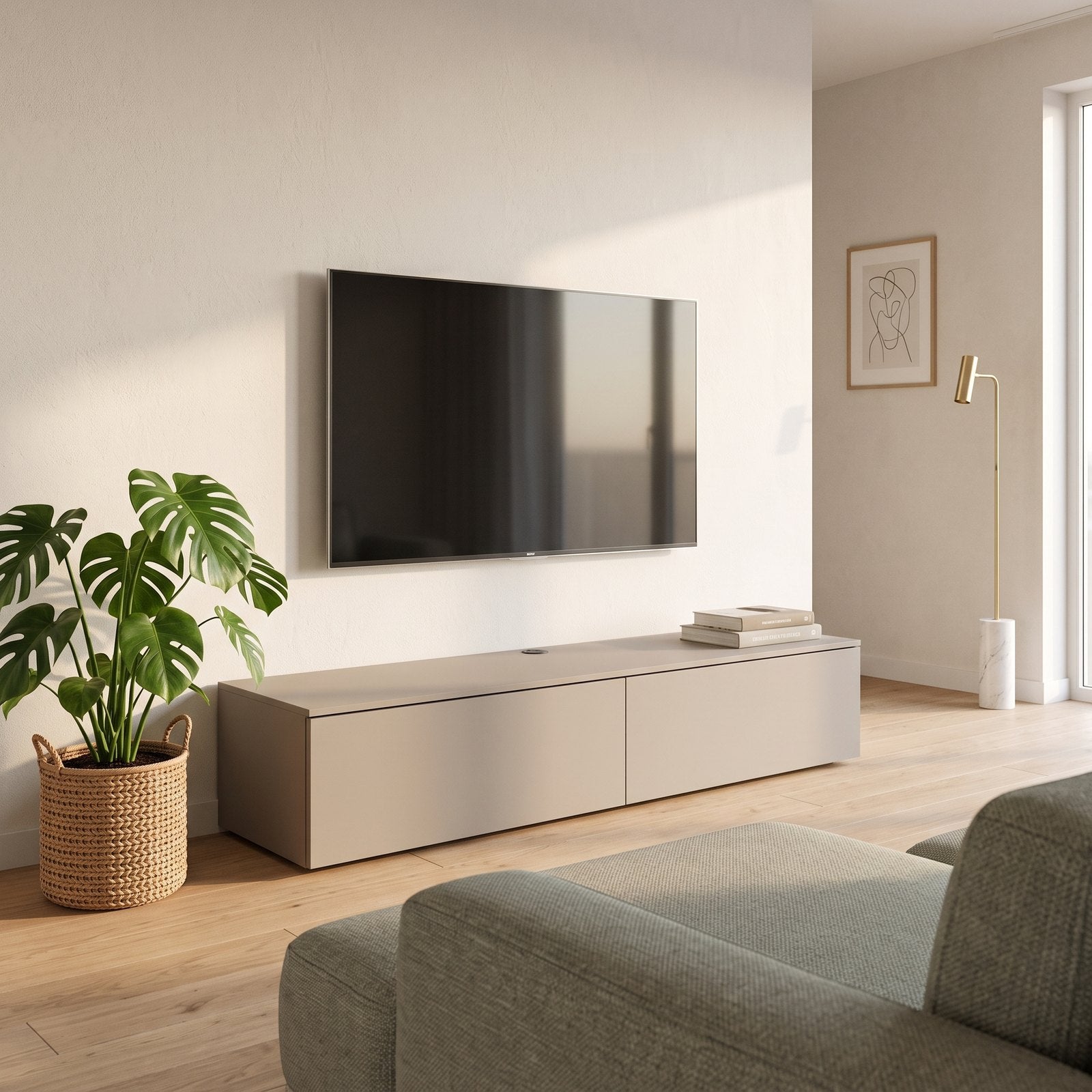 Sfeerfoto: TV-meubel Casa laag met 2 lades (120 cm) in een moderne woonkamer