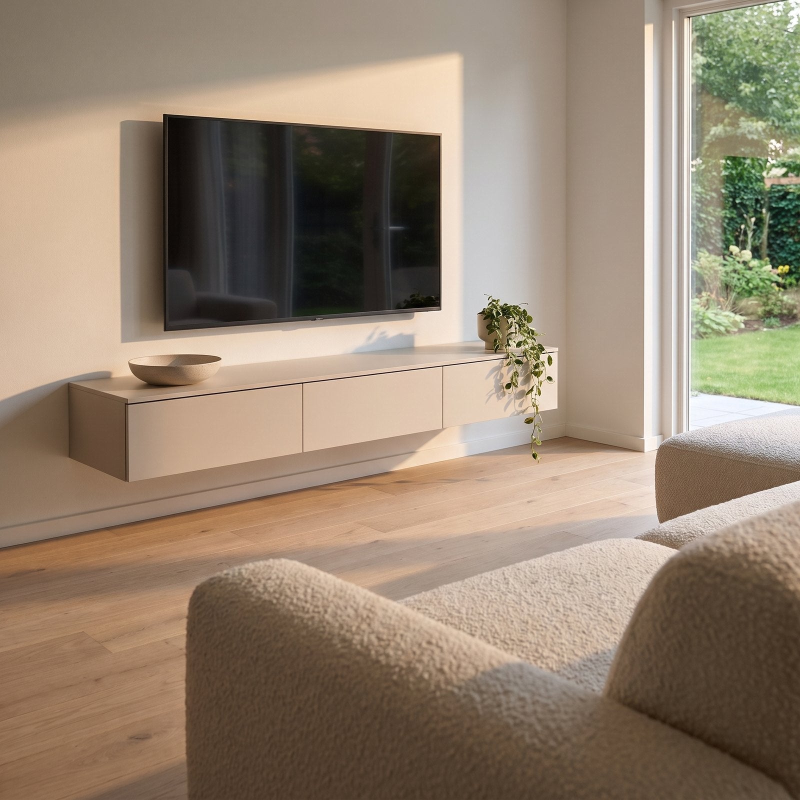 Sfeerfoto: TV-meubel Casa laag met 3 lades (180 cm) in een moderne woonkamer