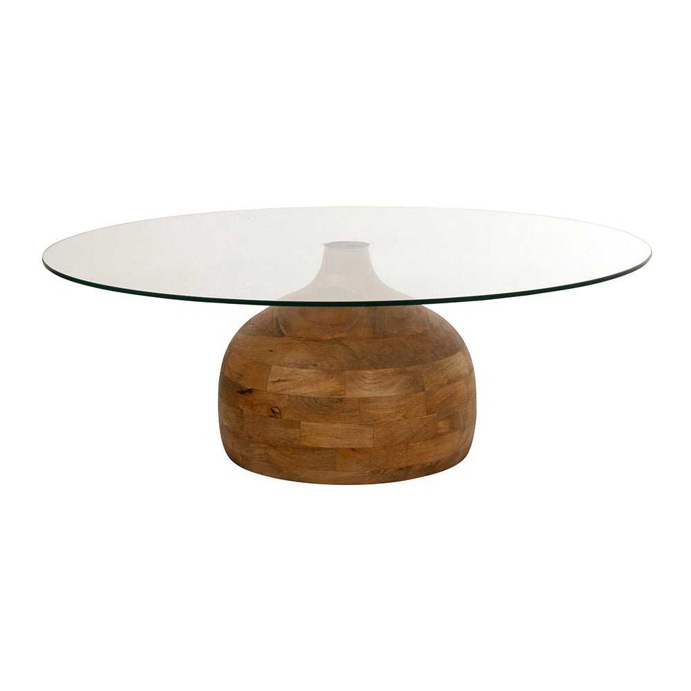 Stella salontafel Ø100, H35, Smooth Natural, Clear glass