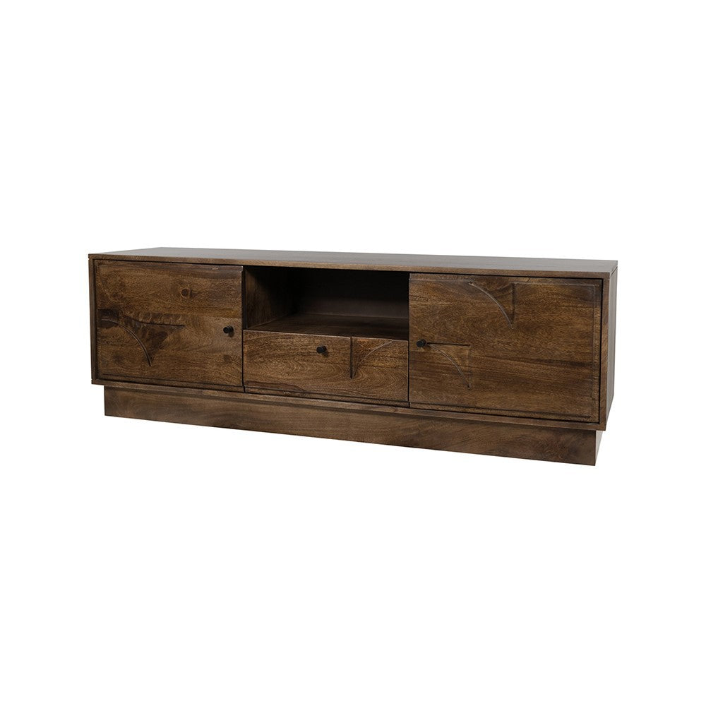 TV dressoir 150 met 2 deuren, 1 lade en 1 open vak, Mango Brown Walnut