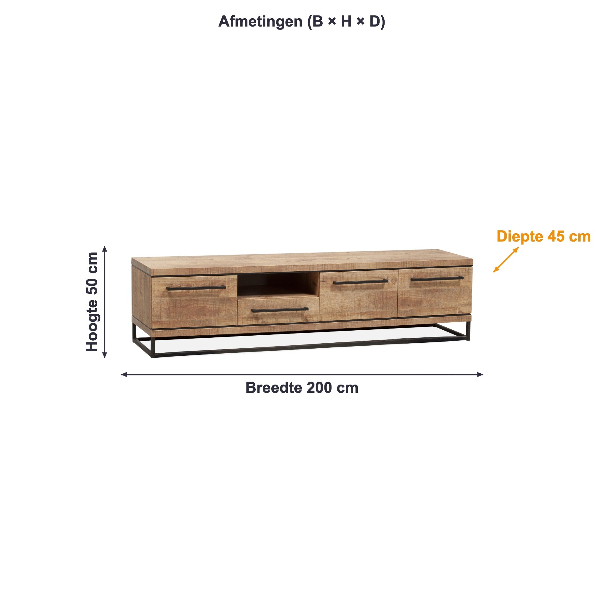 Afmetingen TV-meubel groot Lisbon: 200 × 50 × 45 cm