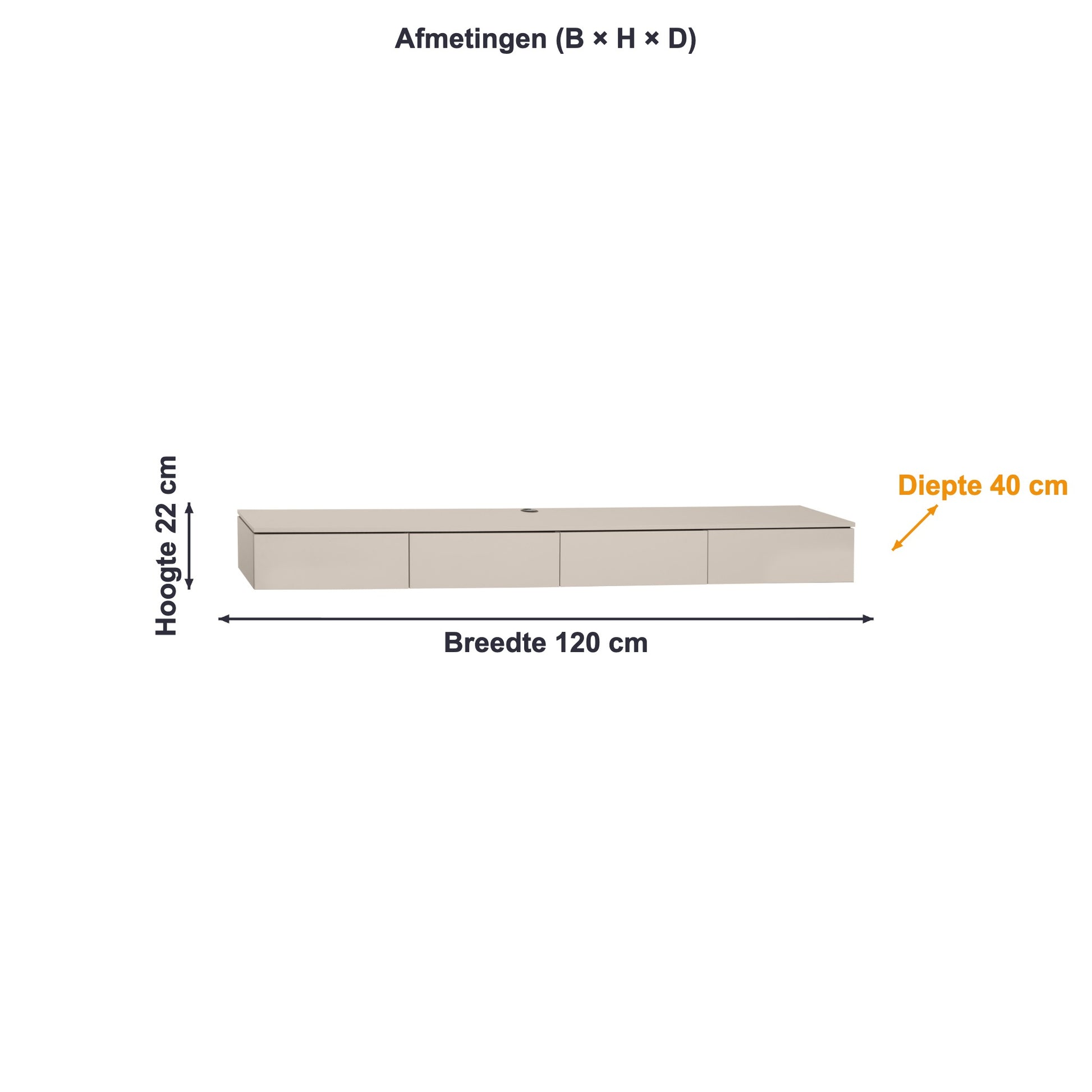 Afmetingen TV-meubel laag Strand 2 lades: 120 × 22 × 40 cm