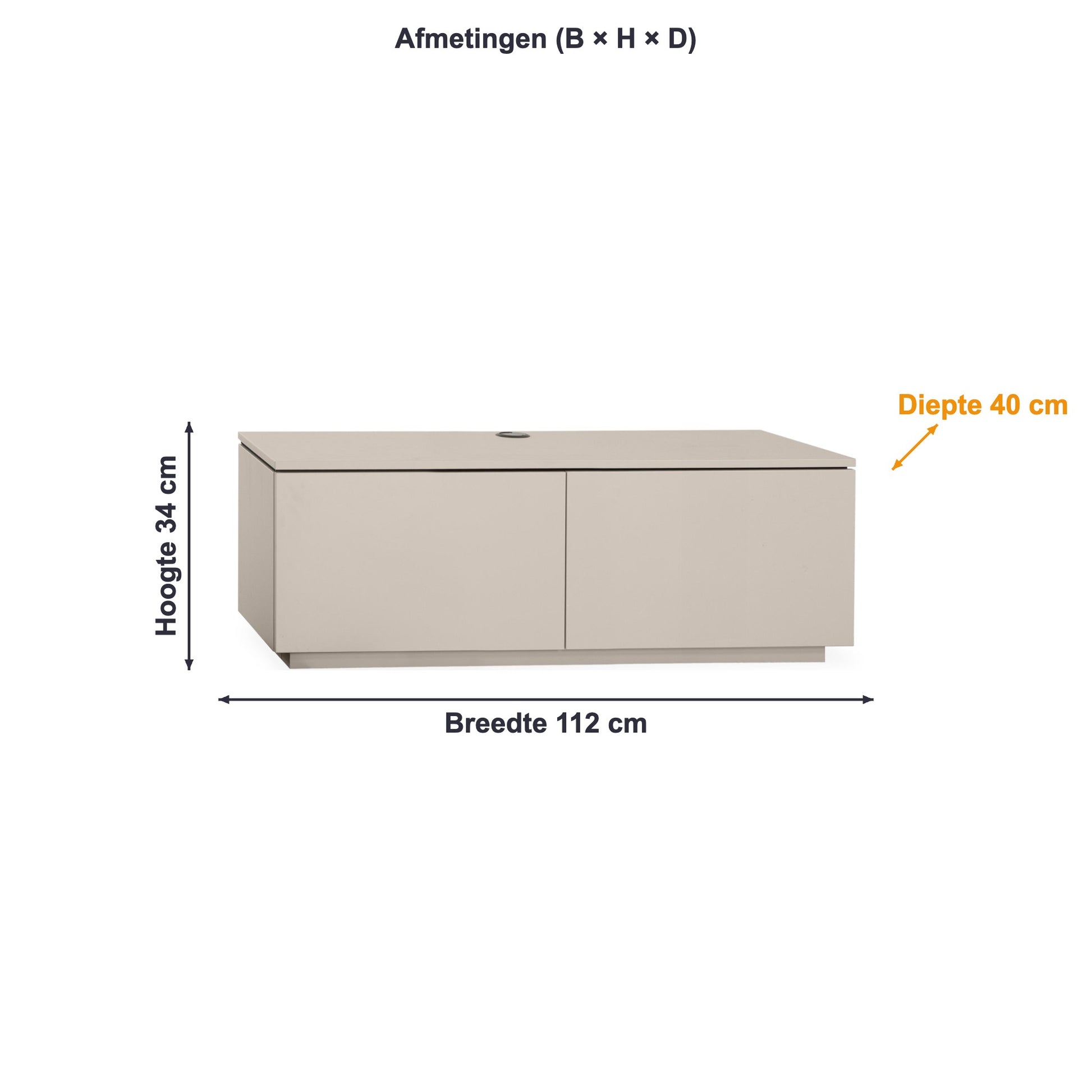Afmetingen TV-meubel Strand plint 2 deuren: 112 × 34 × 40 cm