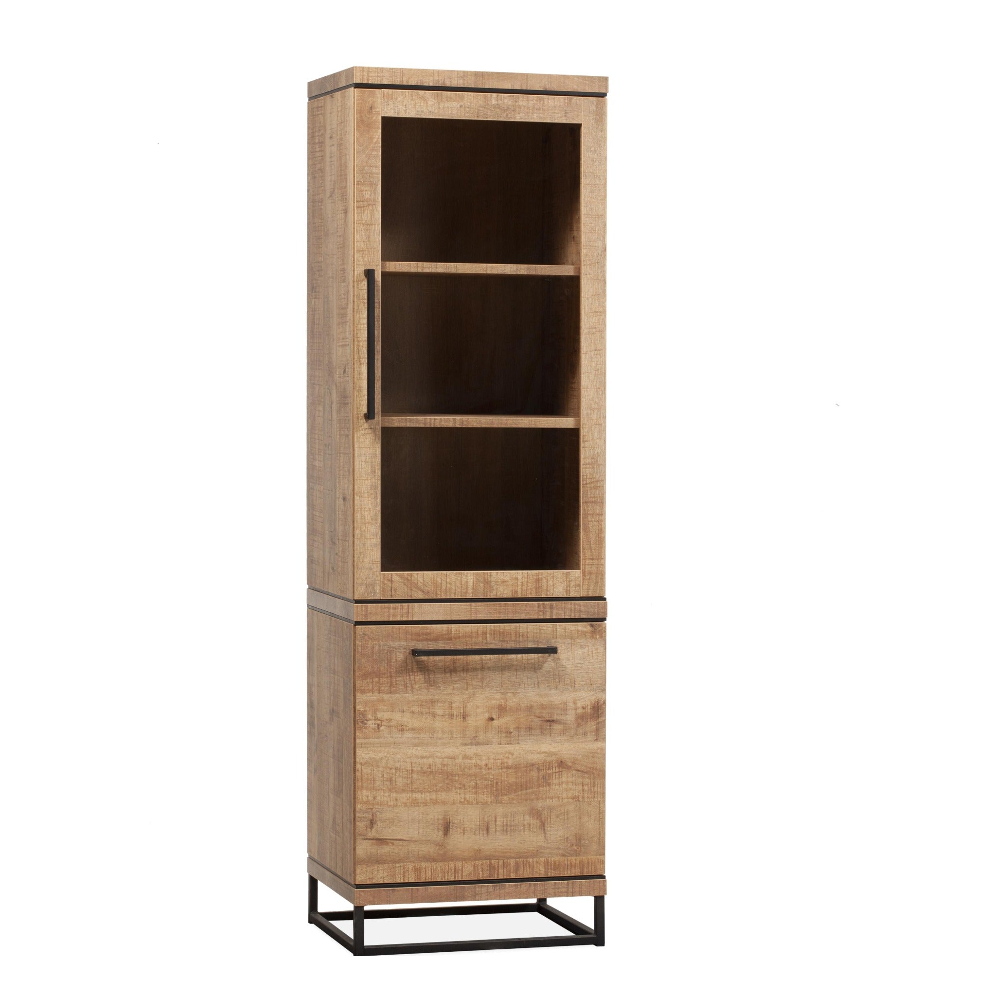 Vitrinekast Lisbon met 1 glasdeur en 1 deur, 60 cm breed, 200 cm hoog