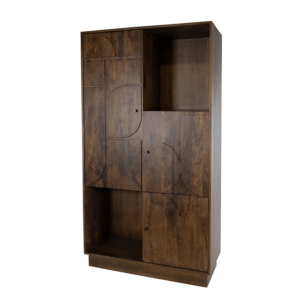 Wandkast 180 met 3 deuren en 2 open vakken, Dark Walnut