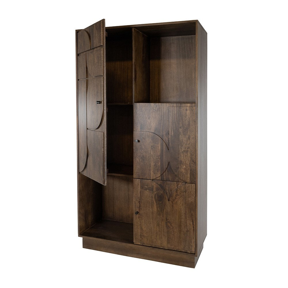 Wandkast 180 met 3 deuren en 2 open vakken, Mango Brown Walnut – afbeelding 2