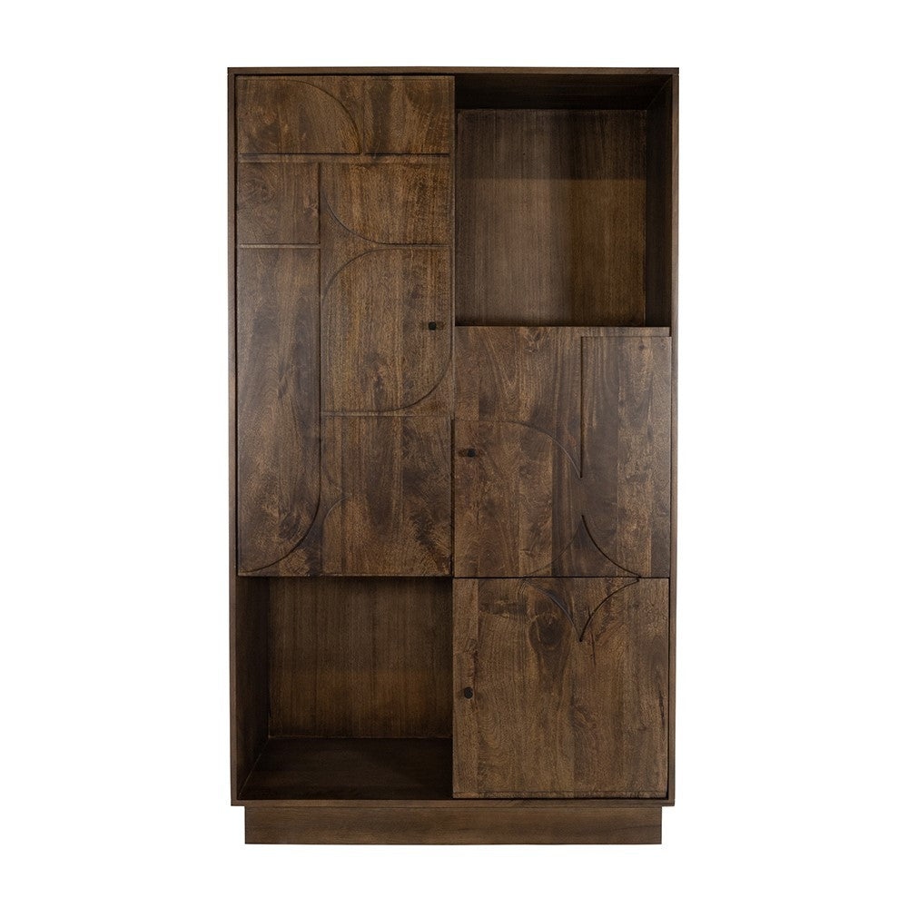 Wandkast 180 met 3 deuren en 2 open vakken, Mango Brown Walnut – afbeelding 3
