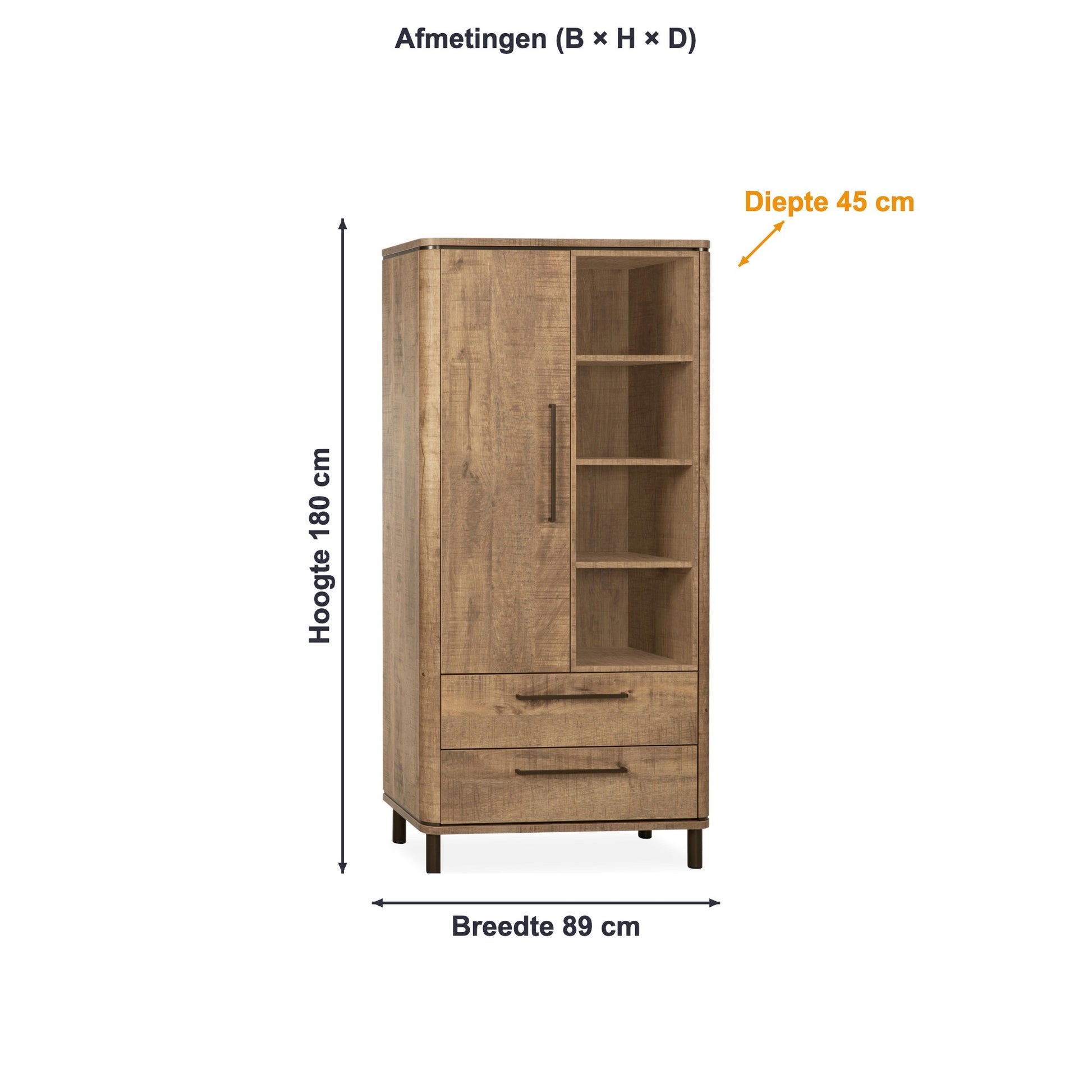 Afmetingen wandkast Capri: 89 × 180 × 45 cm